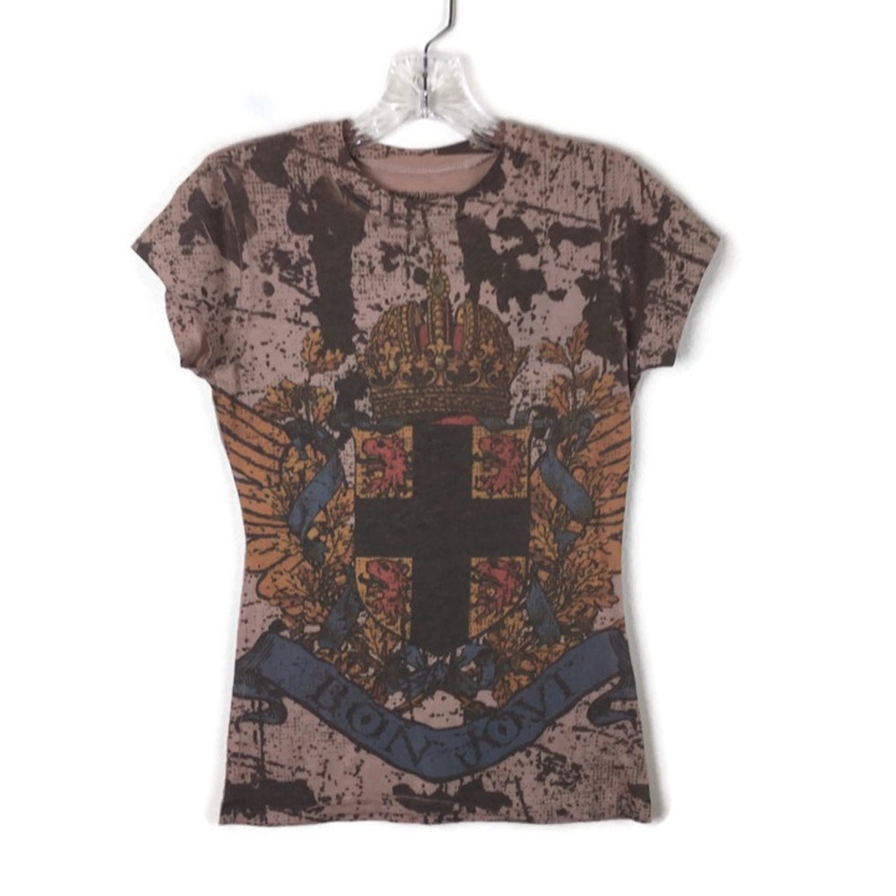 Bon Jovi Crew Neck Short Sleeve 2006  Graphic Band Tee in Tan Multicolor